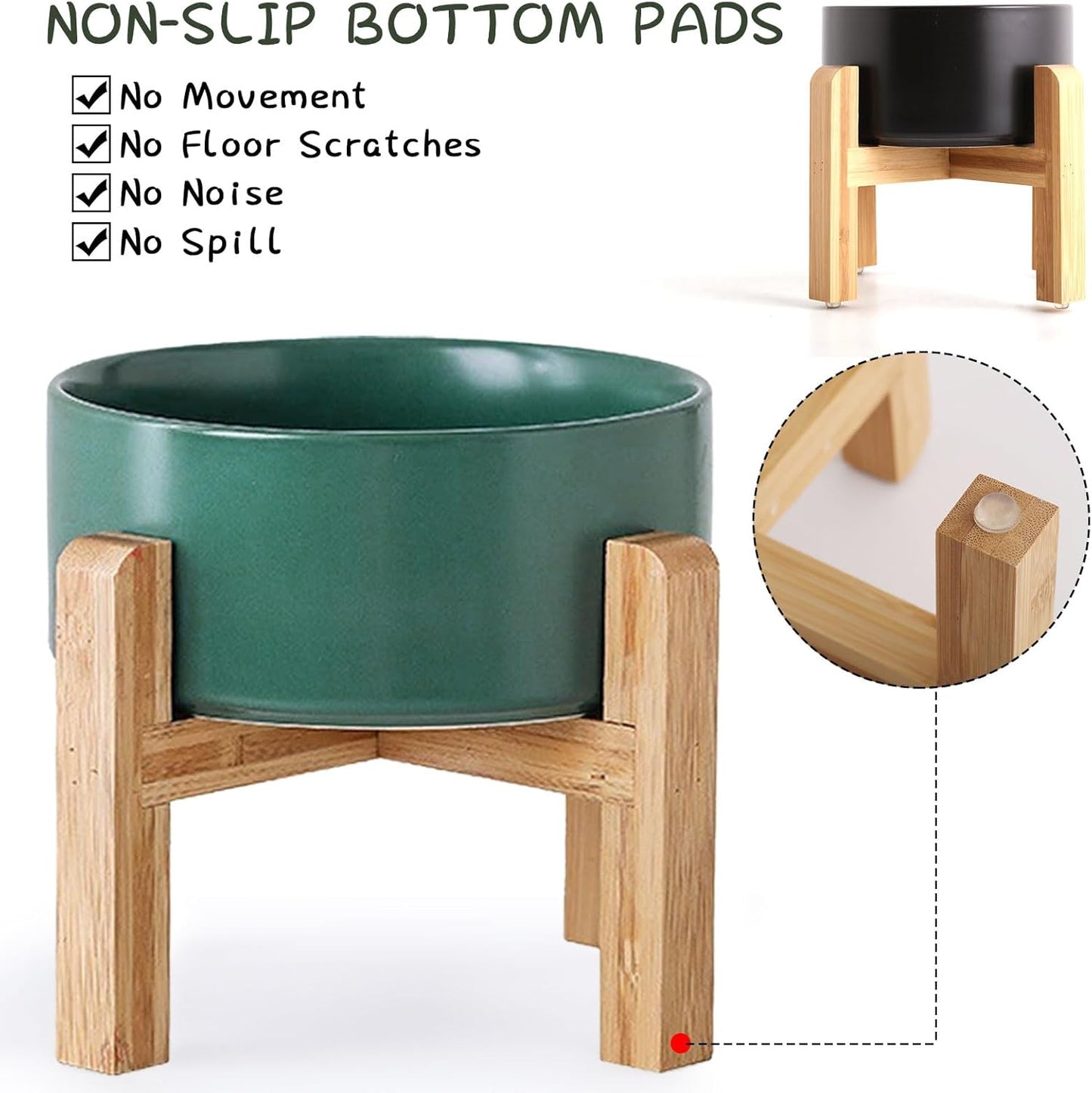 Petygooing 28 OZ Green Elevated/Raised Ceramic Dog Bowl for Small and Medium Breeds, Dog Food Water Dish with Stand,Pet Feeding Bowl with Anti Slip Rubber for Cats Small and Medium Dogs (3.6 Cups)