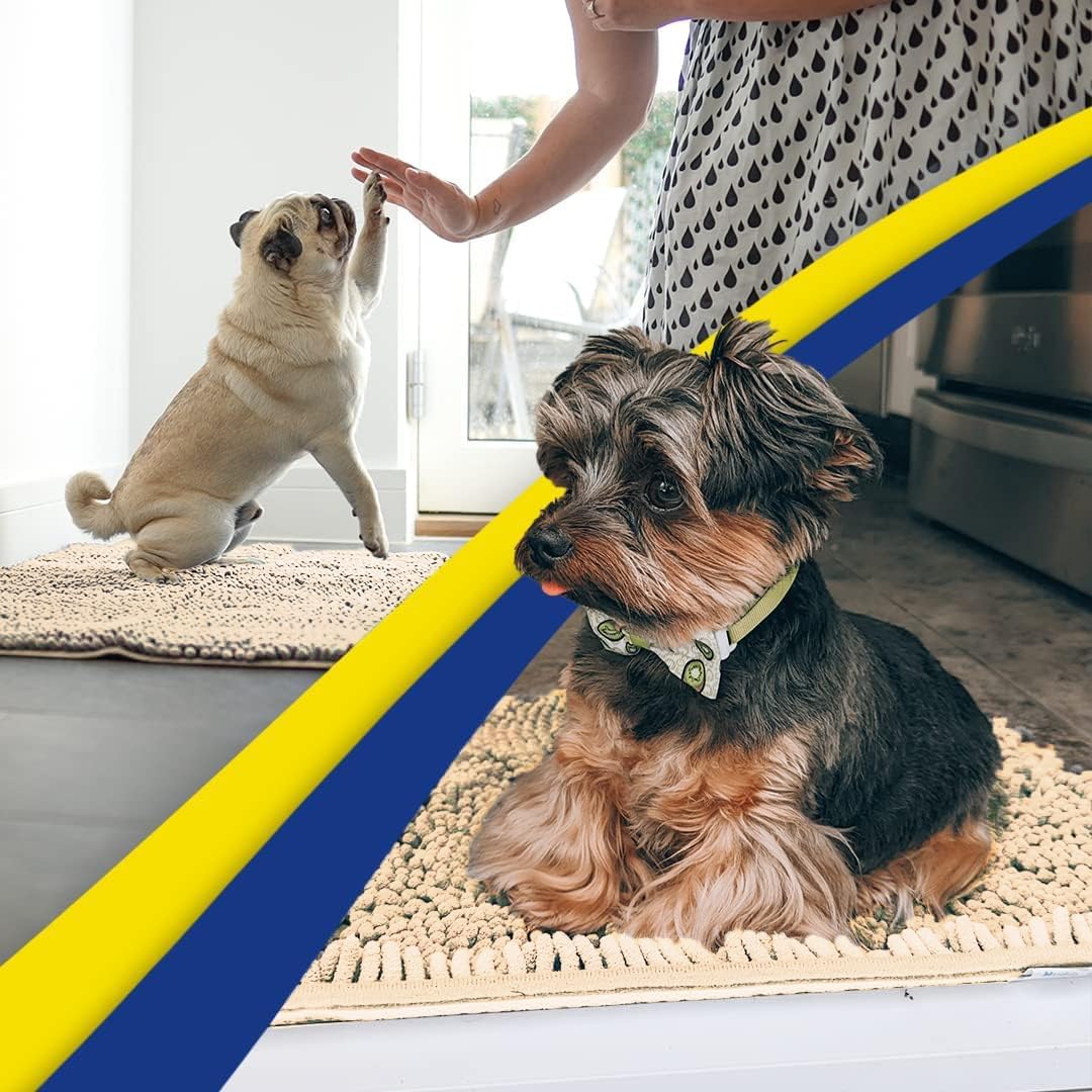 Muddy Mat® AS-SEEN-ON-TV Highly Absorbent Microfiber Door Mat and Pet Rug, Non Slip Thick Washable Area and Bath Mat Soft Chenille for Kitchen Bathroom Bedroom Indoor and Outdoor - Beige 5ft x 7ft