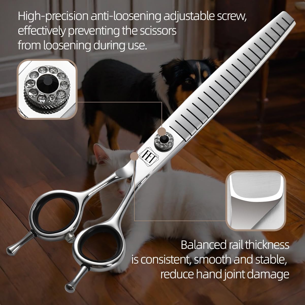 Dog Grooming Scissors: 7 inch Pet Fluffy Shears Made Of Japanese 440C Advanced Stainless Steel Professional Grooming Scissors for Dogs Cats and Other Pets