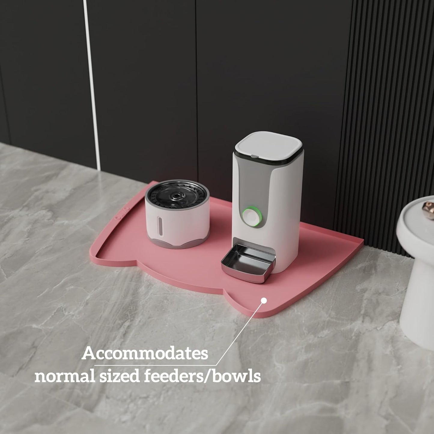 OHMO Dog Food Mat(Pink, 24 * 15'') w/Residue Collection Pocket Silicone Pet Feeding Mat for Floor High Edges Anti Spills Waterproof Cat Water Bowl Tray, Easy Clean Placemat