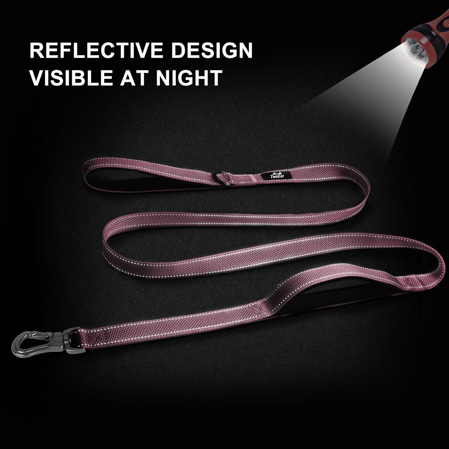 TwoEar 4FT 1IN Strong Pink Dog Leash with 2 Padded Handles, Traffic Handle Extra Control, Comfortable Soft Dual Handle, Auto Lock Hook, Reflective Walking Lead for Small Medium and Large Dogs