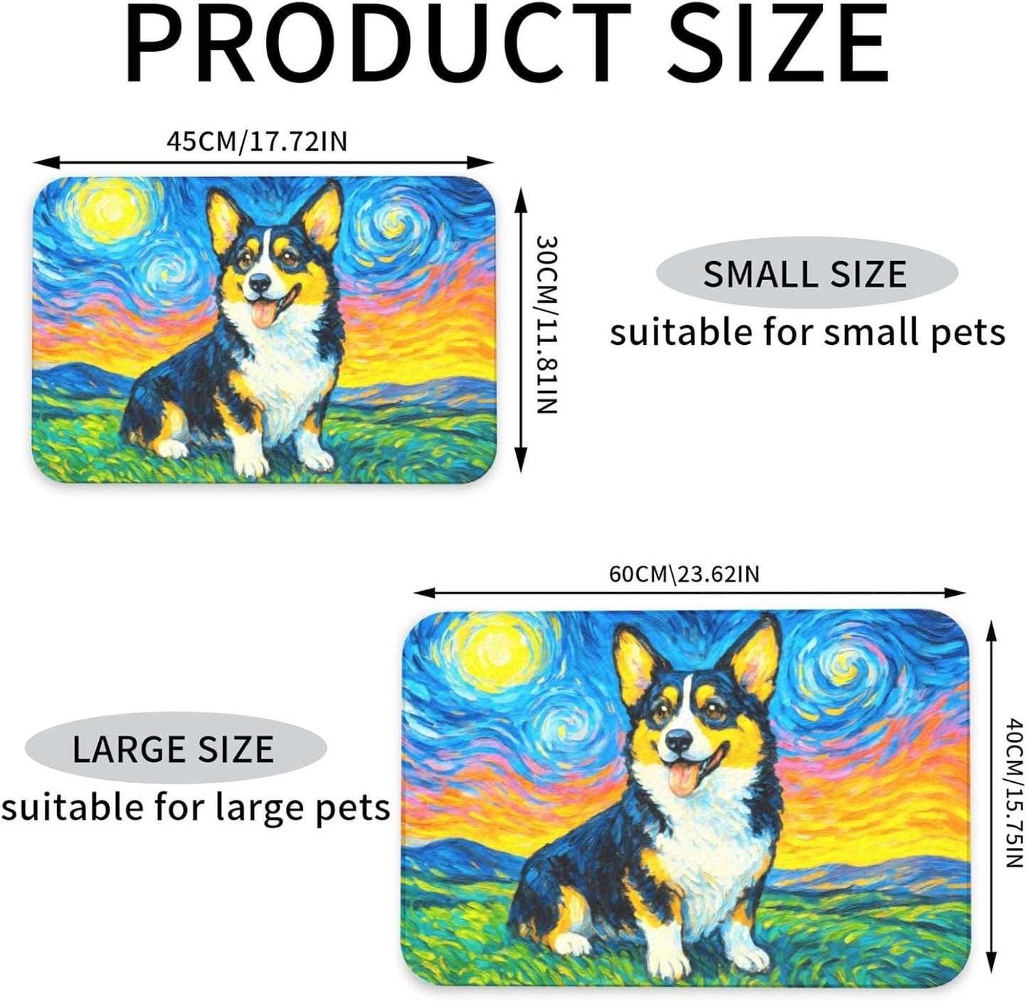 Starry Night Tri Color Dog Dog Food Mat Absorbent Bowl Mats No Stains Quick Dry Waterproof Pet Cat Placemats for Food and Water, 30x45cm