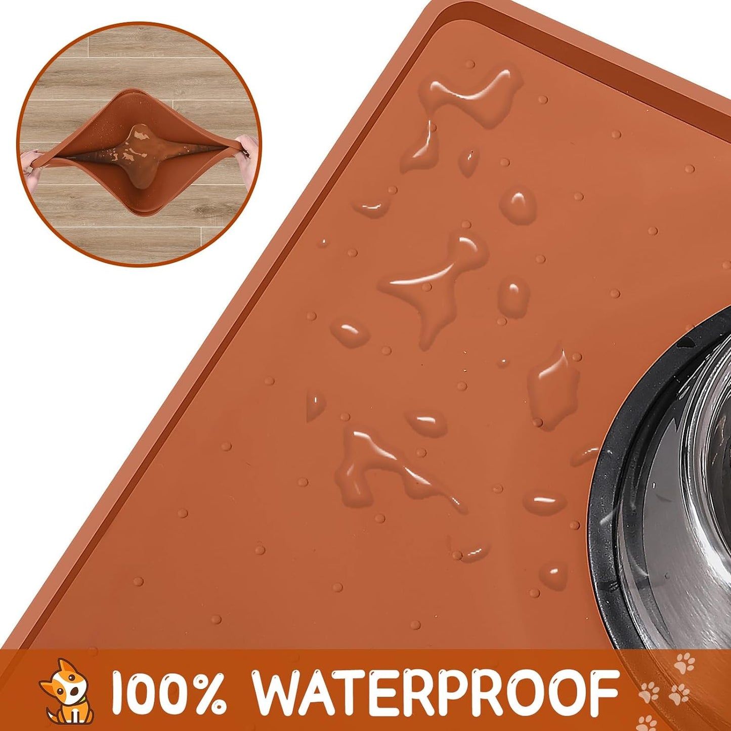 MateeyLife Silicone Cat & Dog Food Mat for Floors Waterproof, Anti-Slip Dog Bowl Mats for Food and Water, Pet Feeding Mats with Lip to Prevent Spills, Pet Placemat for Messy Drinkers to Protect Floors