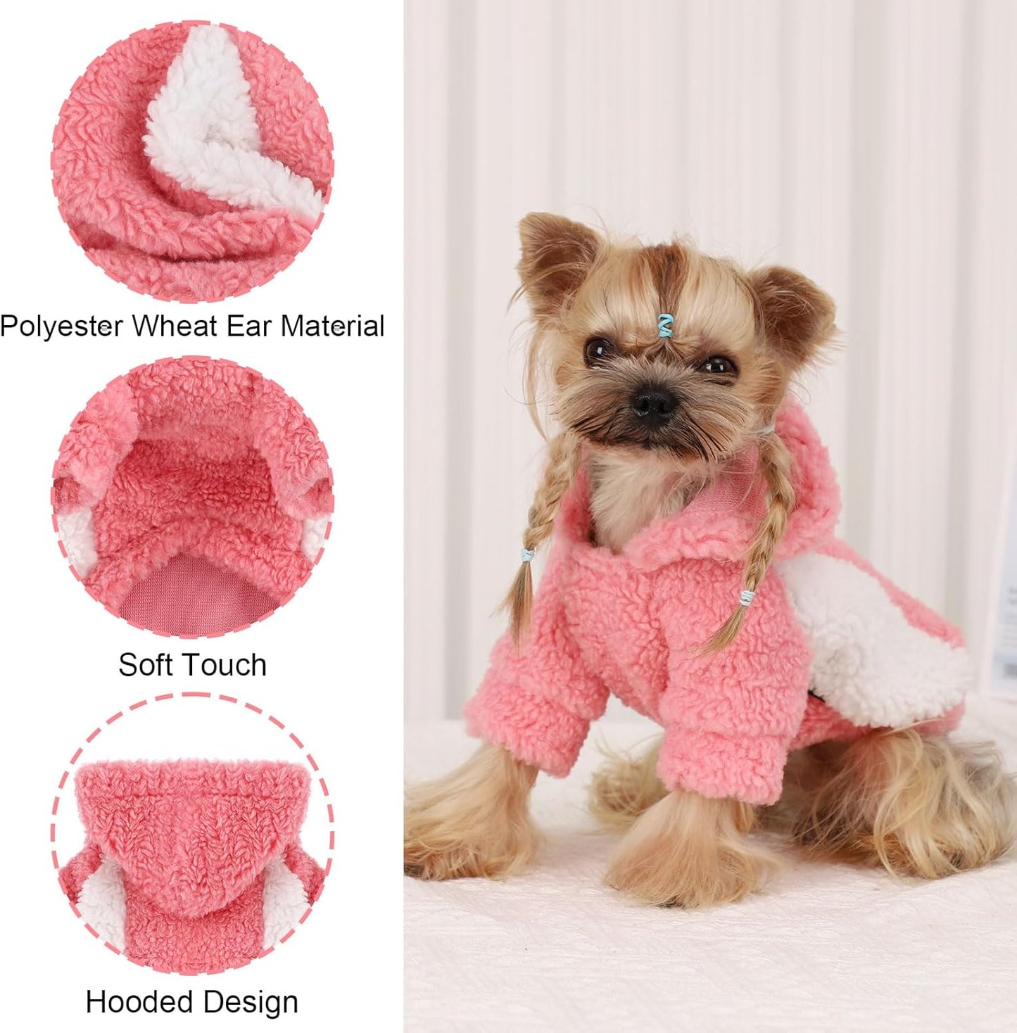YIKEYO Dog Hoodie Pet Clothes Sweater with Hat Soft and Warm Cold Weather for Small Patchwork Hood(Pink, Medium)
