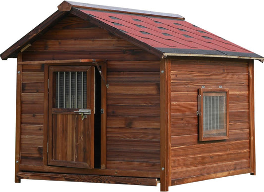 Outdoor Dog House, Natural Pine Wood Dog House with Elevated Floor, XL Outdoor Large Breed, XL-38.58''(D) X30.70''(W) X36.61''(H)