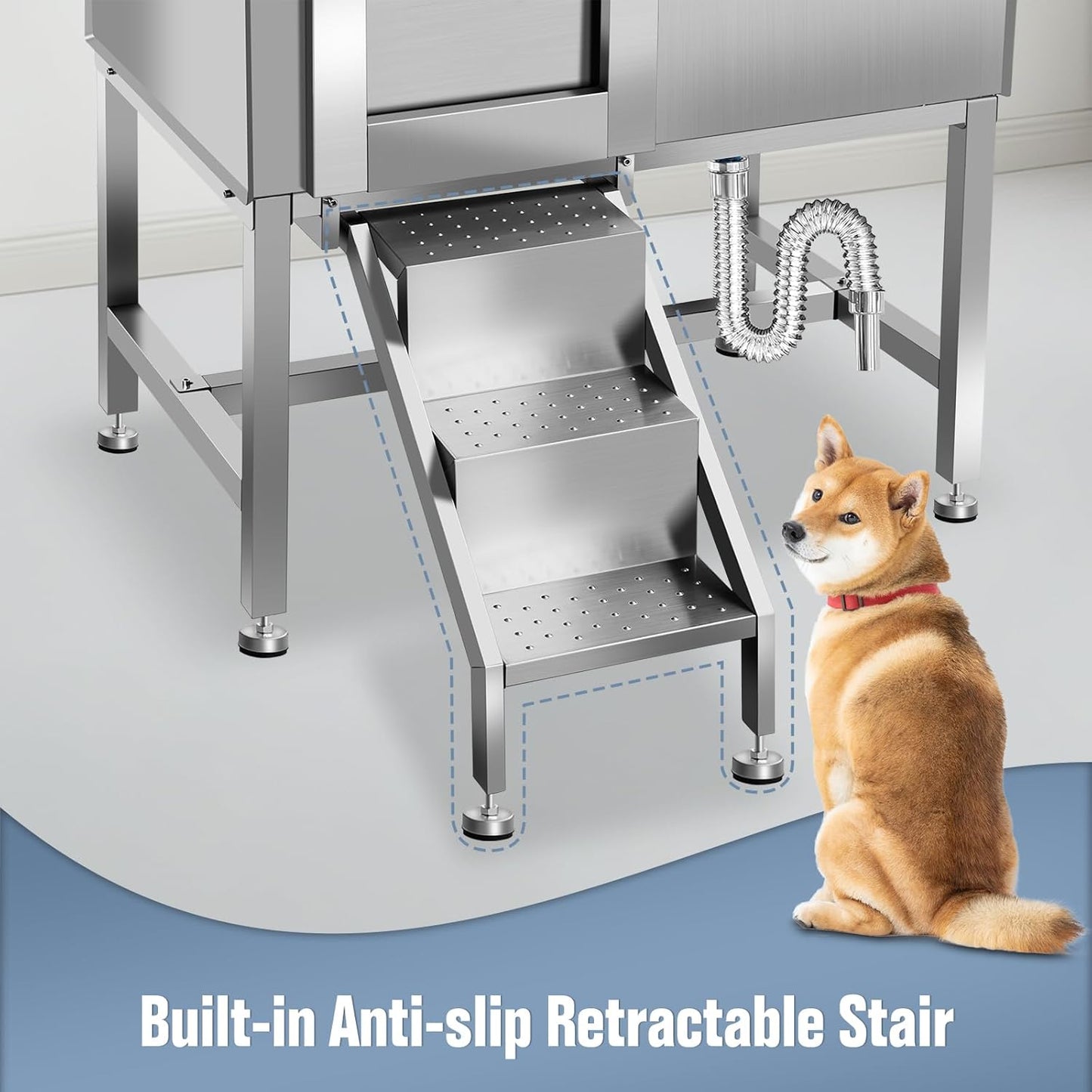38" Pet Dog Bathing Station W/Stairs, Professional Stainless Steel Dog Grooming Tub W/Soap Box, Faucet,Rich Accessory, Dog Bathtub for Large,Medium,Small Pets, Washing Sink for Home,L-RAMP