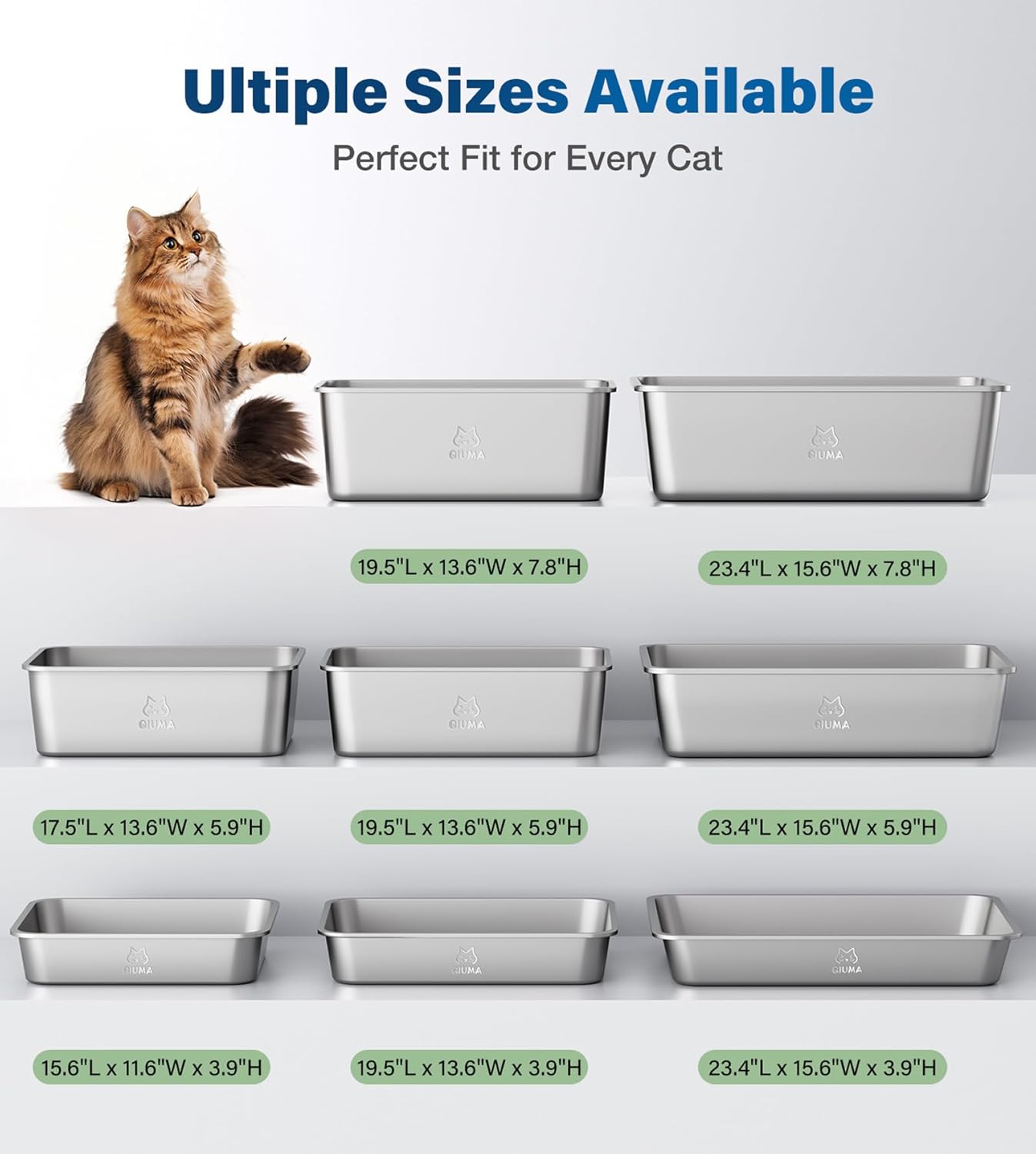 Stainless Steel Cat Litter Box, Metal Kitty Litter Box for Small Cats, Non-Stick, Easy to Clean, Odor-Free, 15.6"×11.6"×3.9", Small Litter Boxes for Kitten, Kitty, Rabbit
