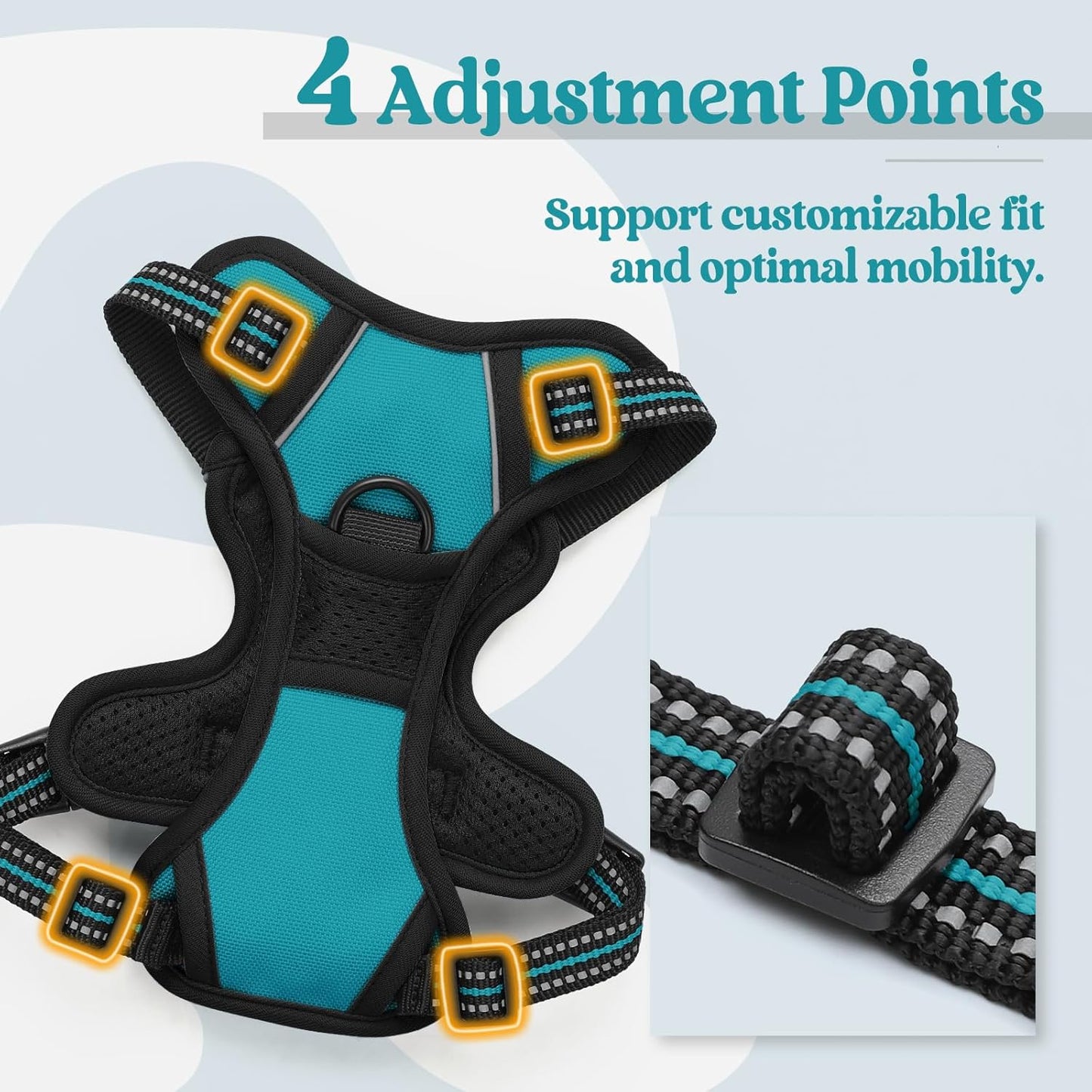 rabbitgoo Dog Harness No Pull with 2 Leash Clips, Adjustable Soft Padded, Reflective Oxford No Choke Pet Vest with Easy Control Handle for Puppy, Teal, XS