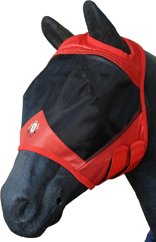 T TEKE Fine Mesh Horse Fly Mask w/No Ears, UV Blocking 3D Eye Visor with Extra Fleece Cushioned Forehead, Protection from Insect Pests