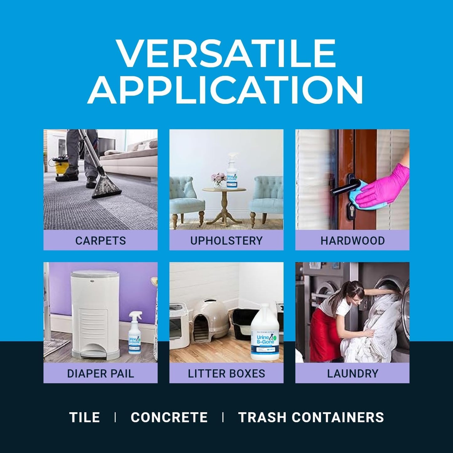 KINZUA ENVIRONMENTAL Urine B-Gone, Professional Enzyme Odor Eliminator & Pet Stain Remover, Human, Cat & Dog Urine Cleaner, Effective on Laundry, Carpets & More, Lavender Scent, 1 Gallon