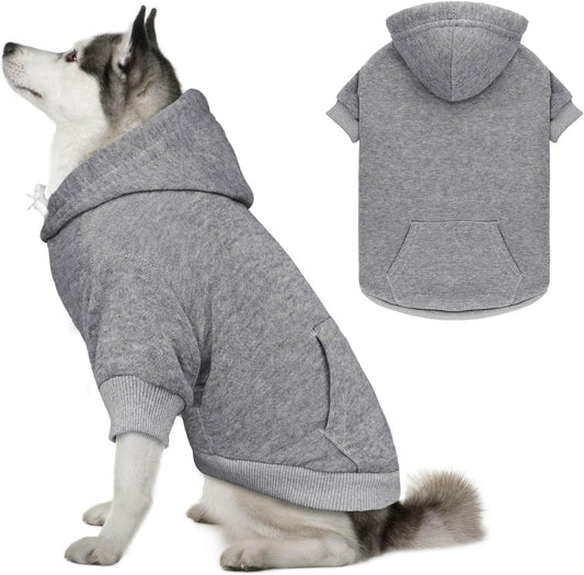 Dog Hoodie Dog Sweaters for Large Dogs Dog Sweater Solid Soft Brushed Fleece Dog Clothes Dog Hoodie Sweatshirt with Pocket(Grey-XXL)