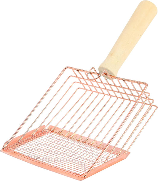 Litter Scooper, Metal Litter Scoop, Pooper Scooper with Wooden Handle, Cat Litter Scoop, Metal Scooper & Speed Sifter Deep Shovel Scoop Filter,Kitten Pooper Lifter for Litter Box