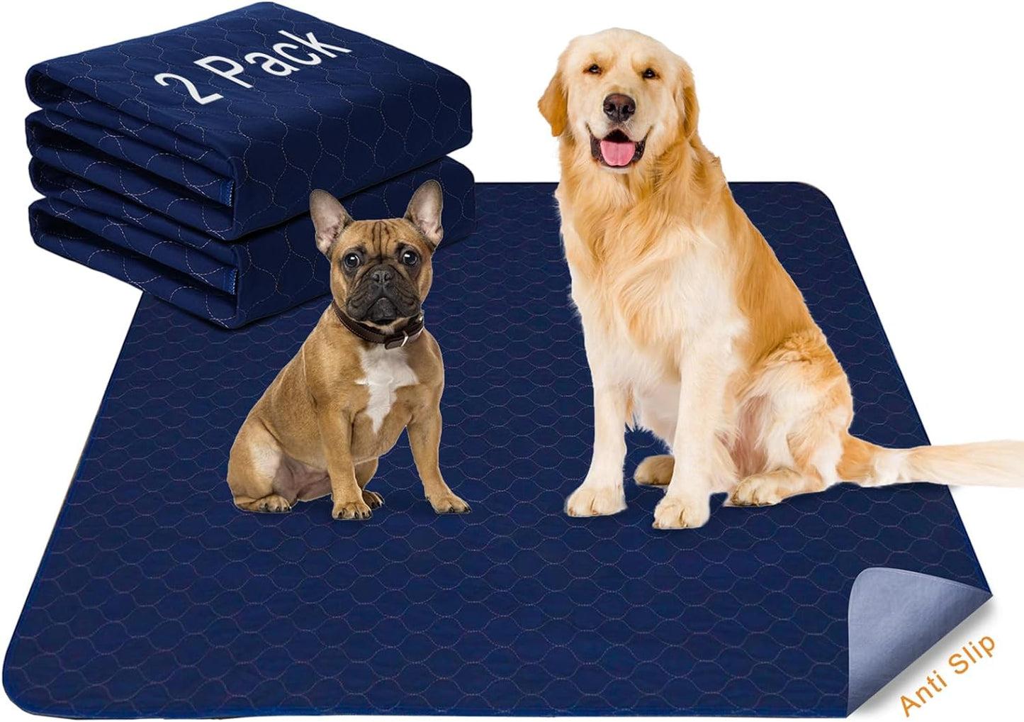 2Pack Pee Pads for Dogs Washable 53”x53”, Extra Large Puppy Pads Waterproof, Super Absorption, Anti Skid for Whelping Training