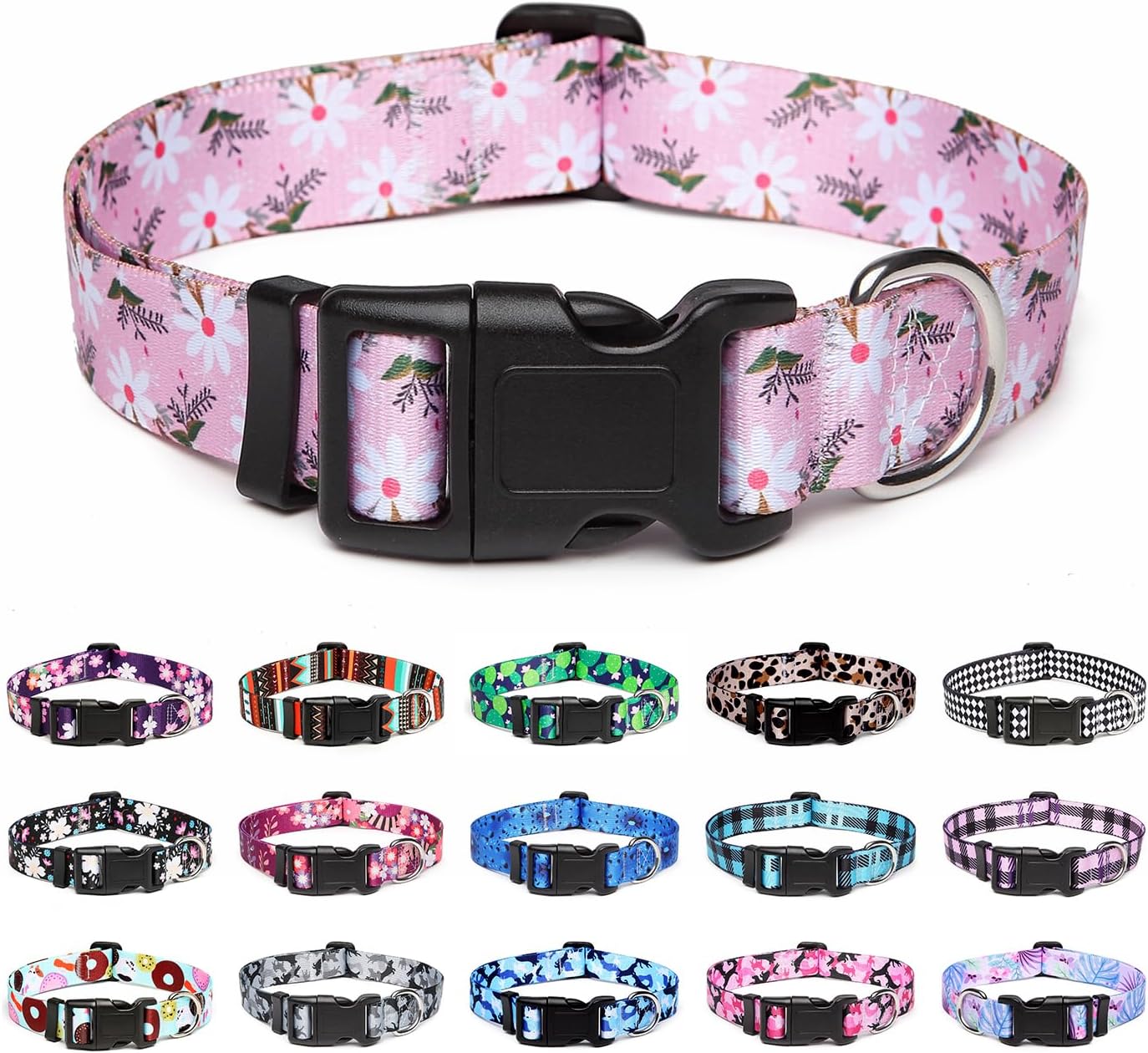 Mercano Adjustable Dog Collar - Special Design Patterns, Soft Nylon Comfortable Durable Pet Collar for Small Medium Large Dogs (XS, Pink White Flower)