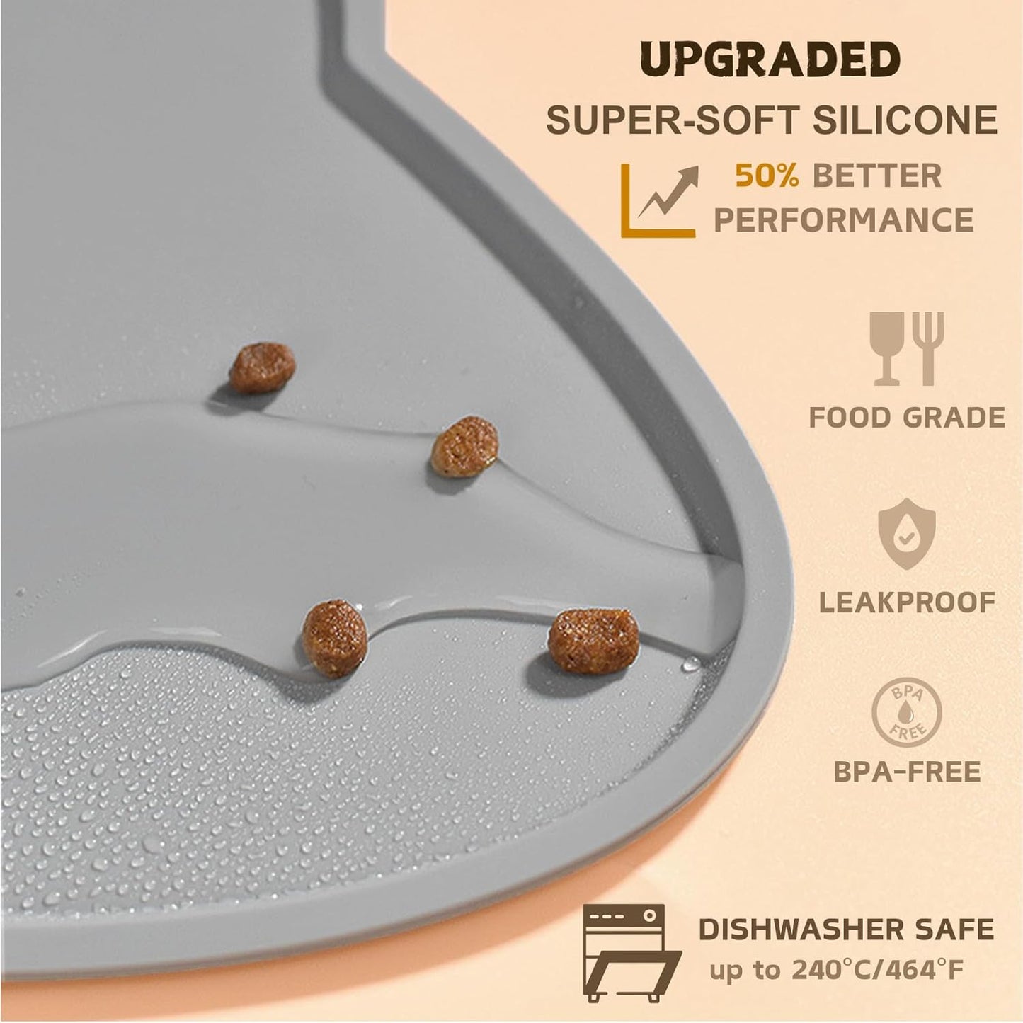 Cat Food Mat, Silicone Pet Feeding Mat for Floor Non-Slip Waterproof Dog Water Bowl Tray Cushion (20" x 12", Dark Gray)