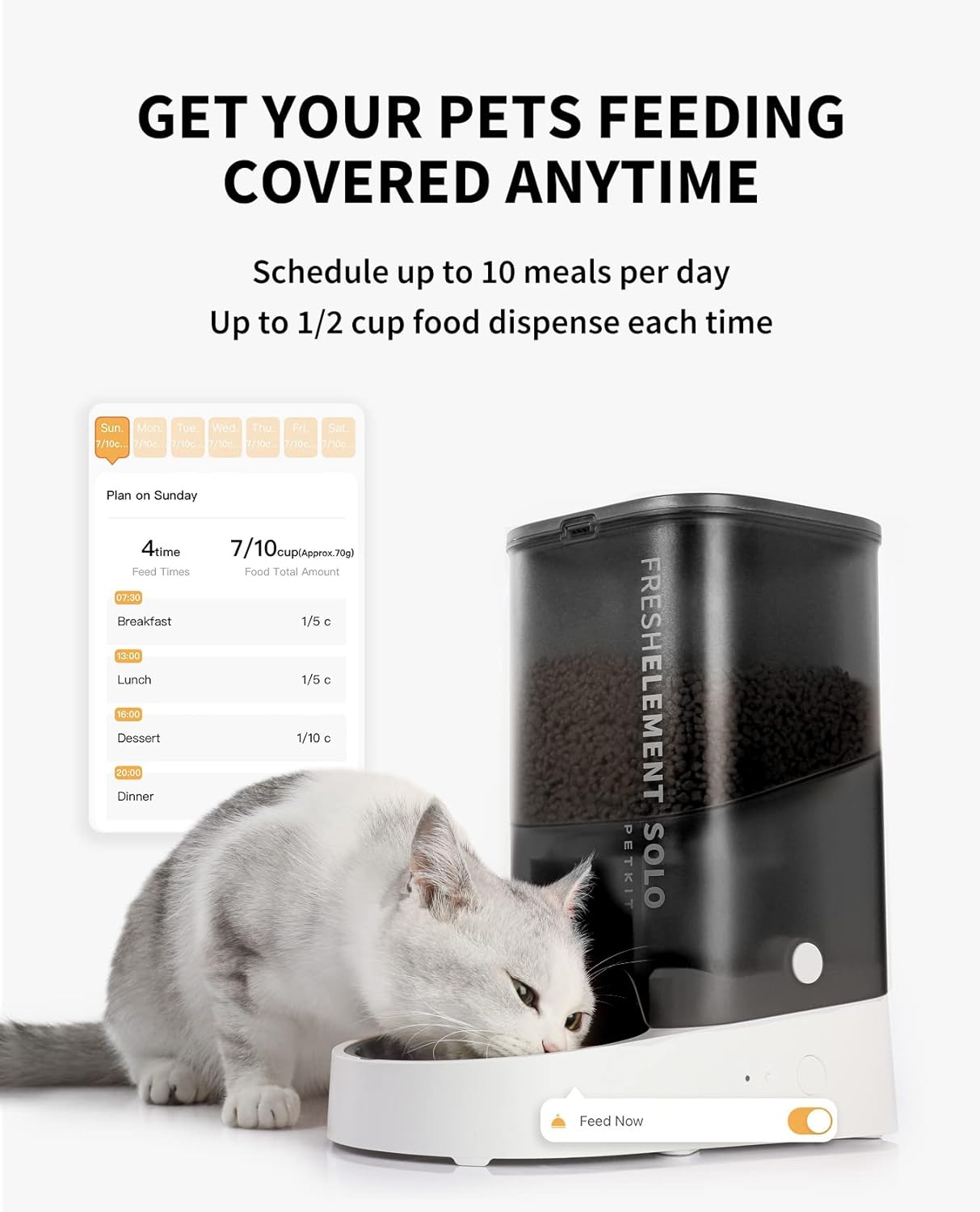 PETKIT Automatic Cat Feeder, 2.4G WiFi Automatic Dog Feeder, App Control Pet Food Dispenser with Triple Fresh-Lock System, Up to 10 Meals Per Day, Schedule Feeding, Food Shortage Alert, 3L Capacity