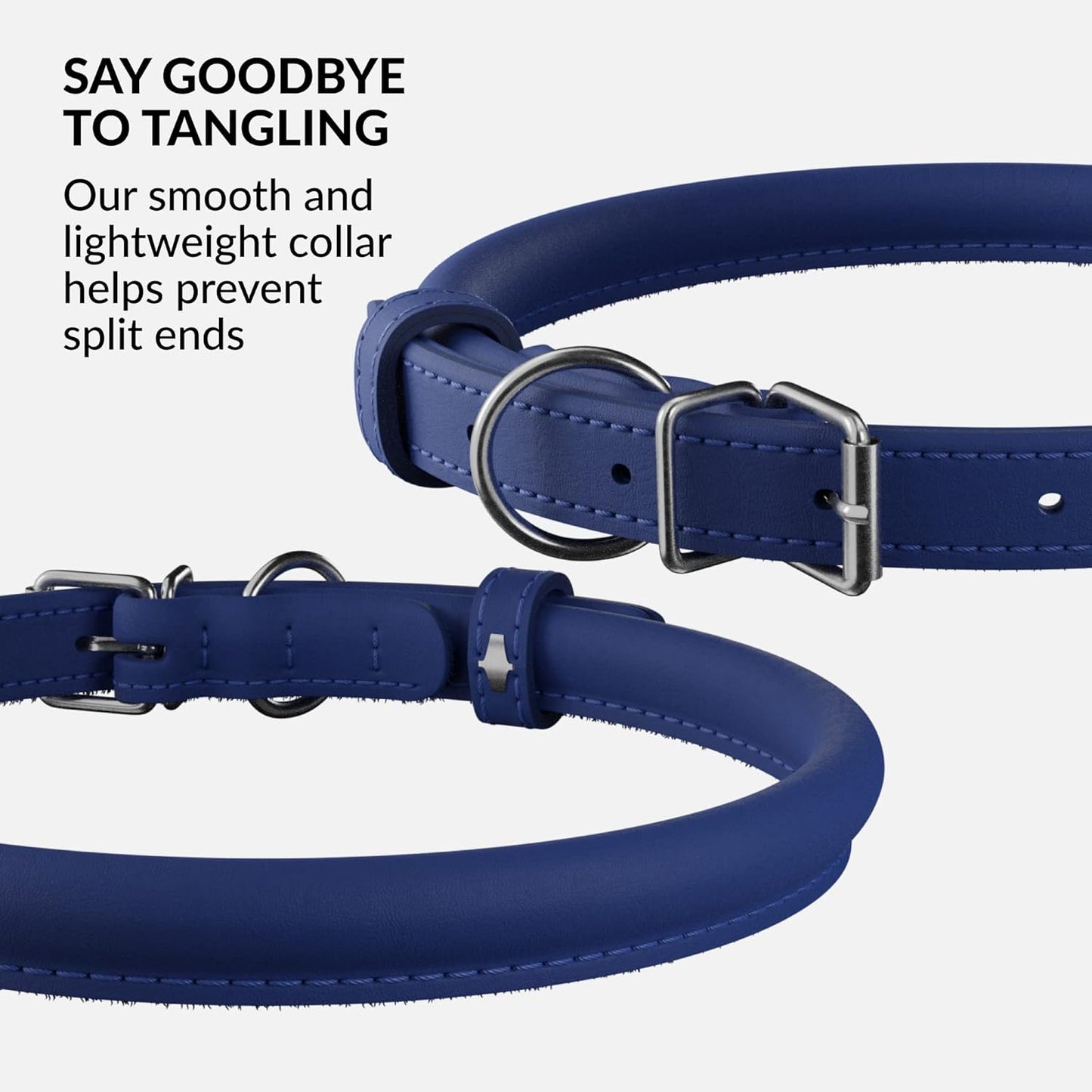 CollarDirect Rolled Leather Dog Collar, Soft Padded Round Puppy Collar, Handmade Genuine Leather Collar Dog Small Large Cat Collars 13 Colors (6-7 Inch, Deep Blue Smooth)