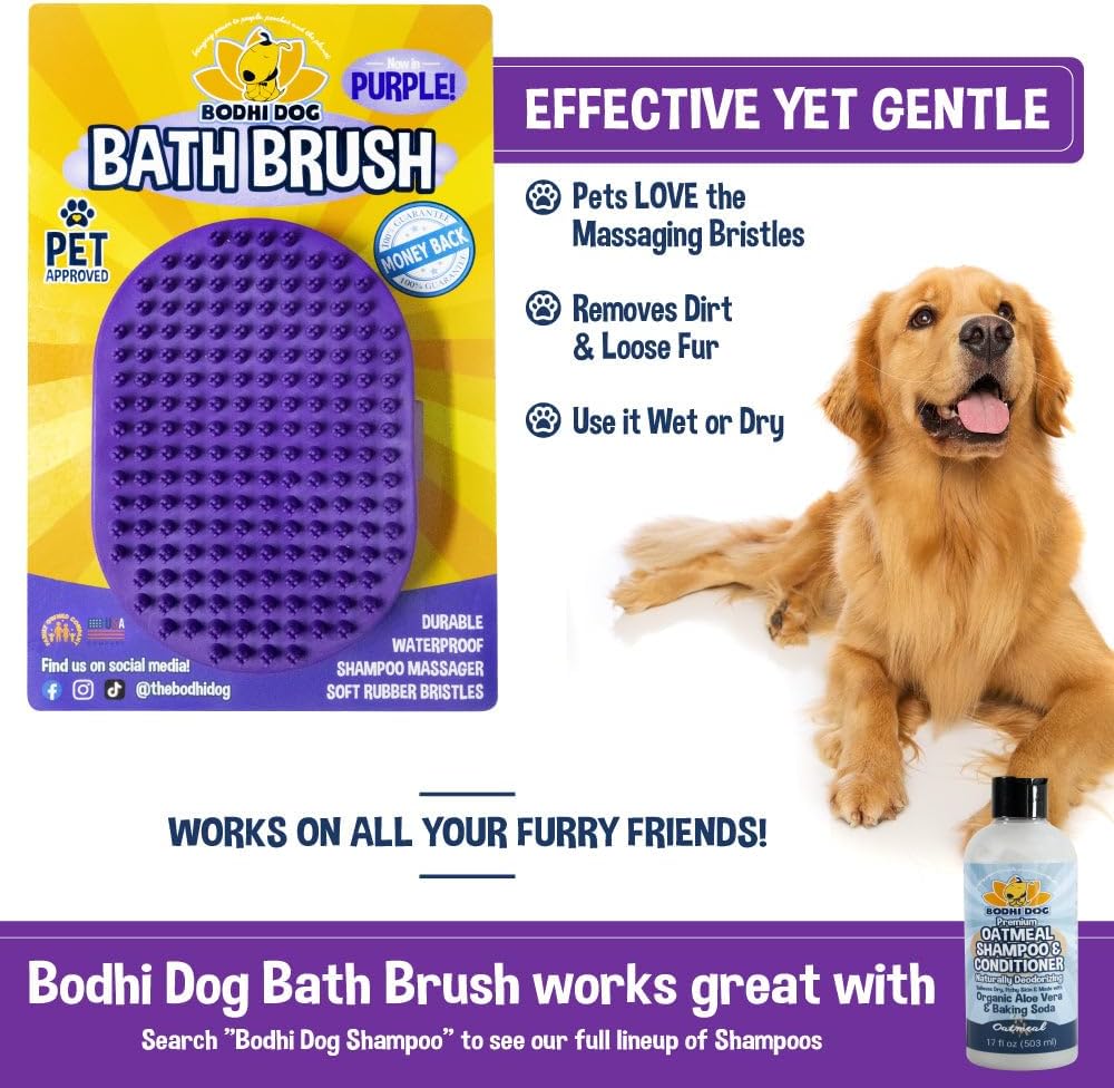 Bodhi Dog Shampoo Brush - Pet Grooming & Bath Supplies for Dogs and Cats - Bath Brush for Long & Short Hair - Premium Scrubber for Shower, Bathing & Massage (One Pack, Purple)
