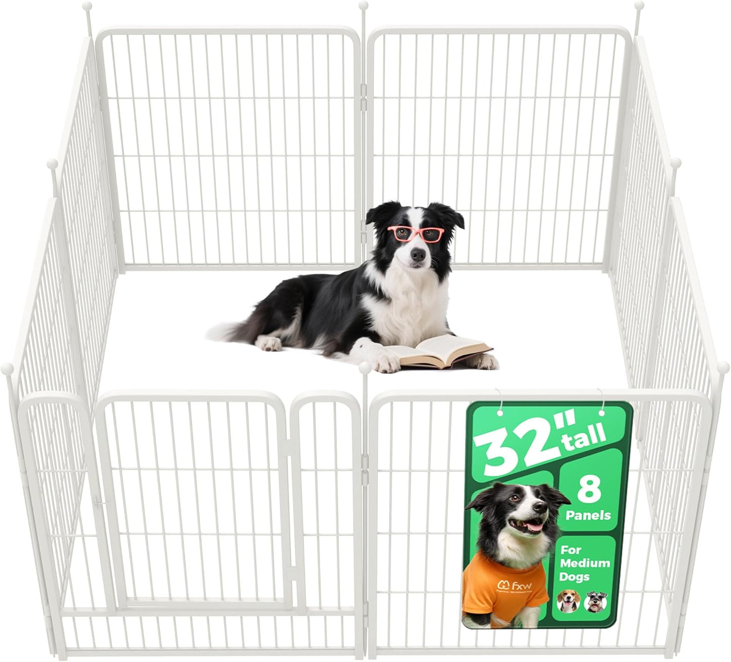 FXW Rollick Unleashed Dog Playpen for Indoor, Yard, RV Camping, 32 inch 8 Panels for Small and Medium Dogs, White│Patented