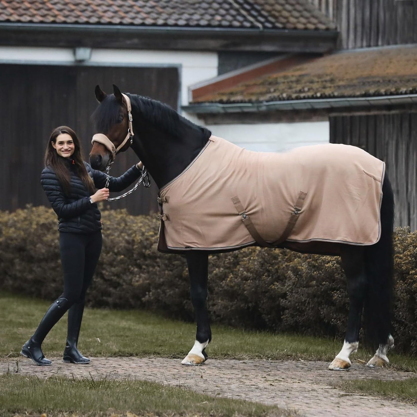 HORZE Kiel Adjustable Horse Halter with Fleece Padding - Tan - Cob