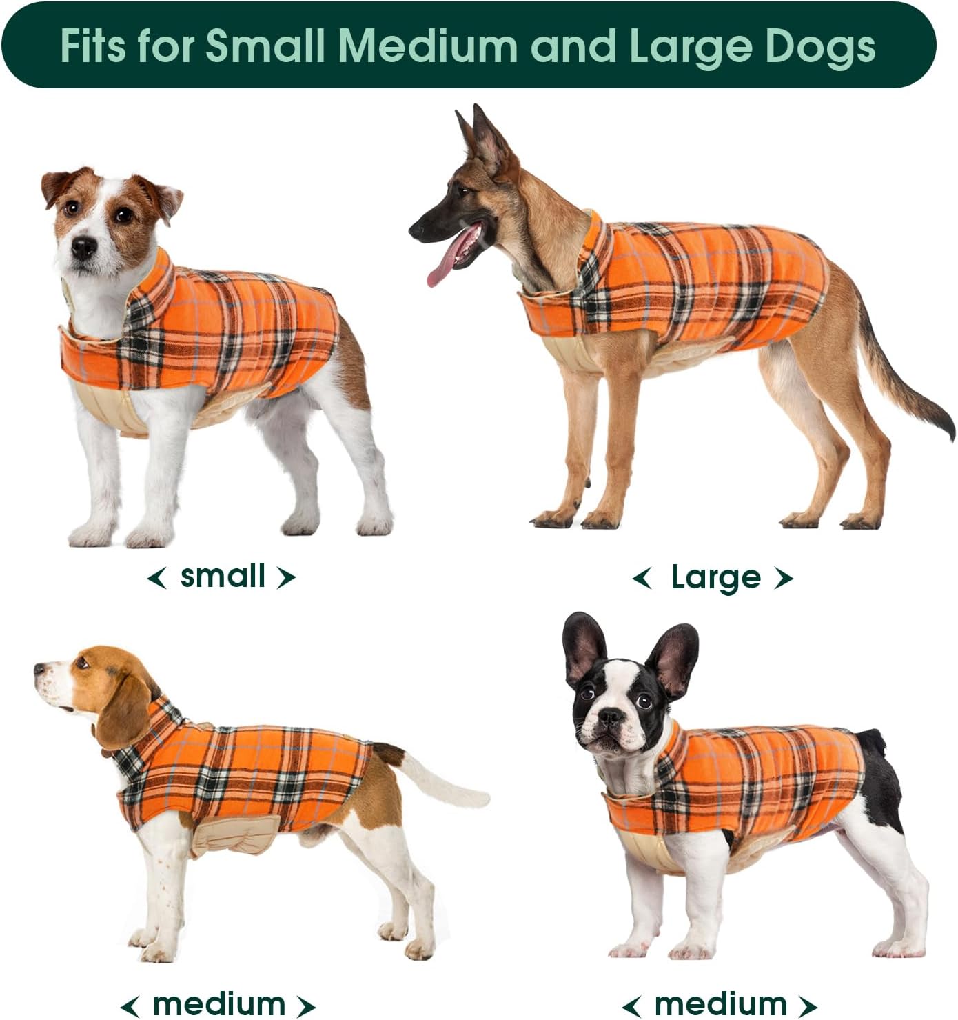 Kuoser Warm Dog Coat, Waterproof Dog Jacket for Extra Large Dogs, Adjustable Durable XXL Doggie Winter Coat Reversible Puppy Cold Weather Apparel from Small to Large Breed, Orange XXL
