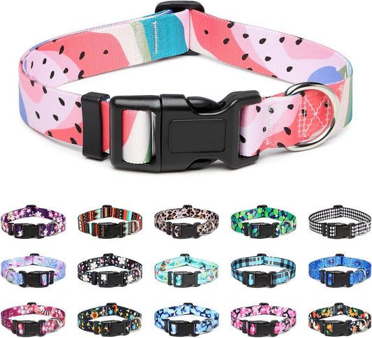 Mercano Adjustable Dog Collar - Special Design Patterns, Soft Nylon Comfortable Durable Pet Collar for Small Medium Large Dogs (M, Watermelon)