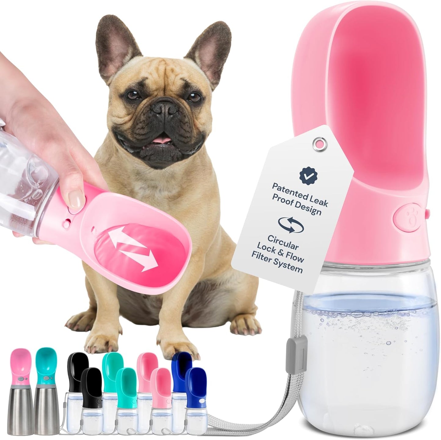MalsiPree Dog Water Bowl Dispenser - 12 Oz, Pink - Portable Dog Water Bottle & Travel Pet Bowl - Leak Proof