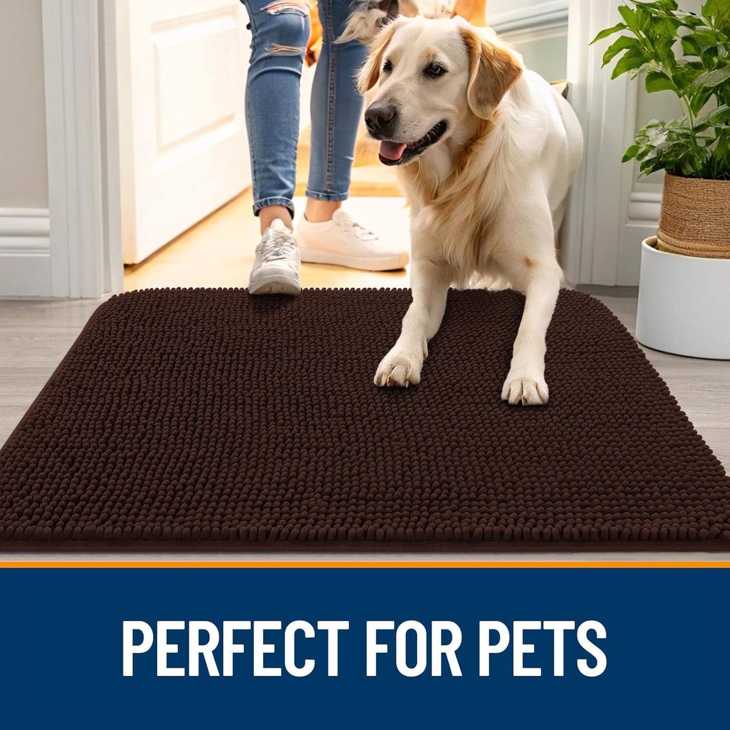 OLANLY Dog Door Mat for Muddy Paws 54x32, Absorbs Moisture and Dirt, Absorbent Non-Slip Washable Doormat, Quick Dry Chenille Mud Mat for Dogs, Entry Indoor Entryway Carpet for Inside Floor, Brown