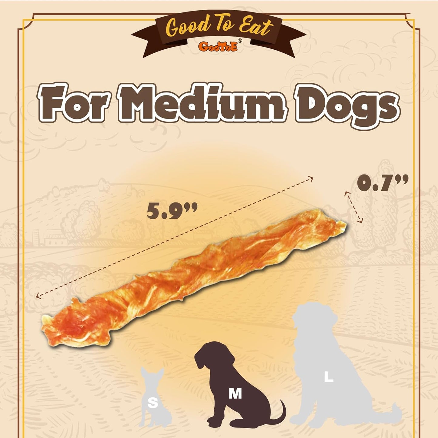 Gootoe Turkey Tendons for Dogs –All-Natural, Hypoallergenic Dog Treats, Rawhide Alternative, Long Lasting Puppy Chews, Healthy Dog Treats for Medium Breeds, Braid (M), 16 oz Pack (1 lb)