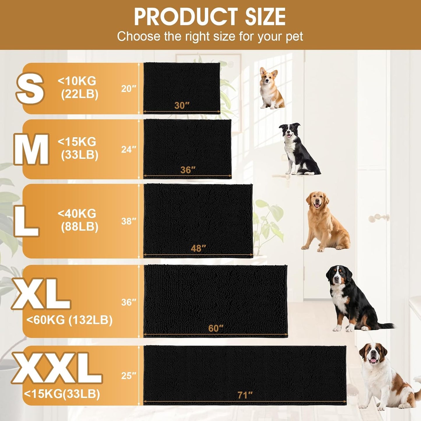IM HOME Dog Door Mats for Muddy Paws, Chenille Absorbent Door Mats, Non Slip Heavy Mud Mat for Dogs, Soft Indoor Door Mat for Entryway, Mud Paws, Inside Floor,30" X 20", Black