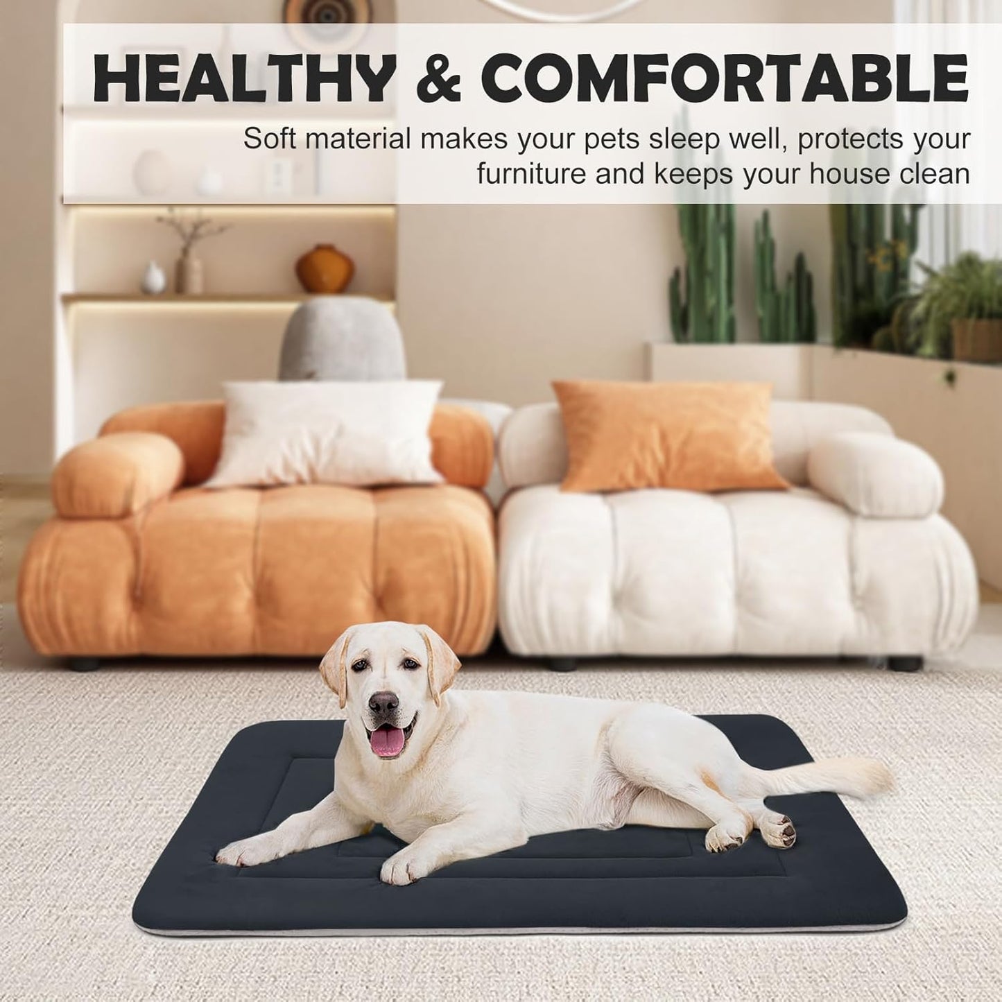 JoicyCo Soft Dog Bed Crate Pad Mat, 36 in Non-Slip Bottom Washable for Medium and Large Dogs, Pet Mattress Kennel Pad, Dark Gray