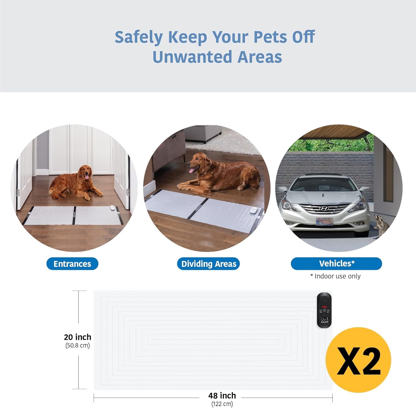 SVD.PET (2-Pack Pet Training Mat with Tester, Pet Shock Pad, Dogs & Cats Electronic Repellent mat for Indoor, 3 Training Modes, 5 Levels, Pet Safe Mode (Black controler 48" X 20")