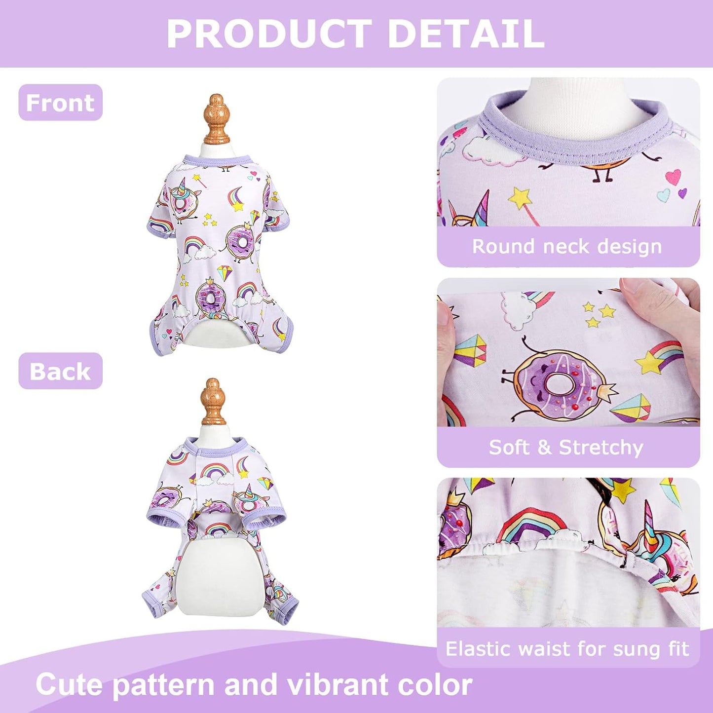 Dog Pajamas Pjs Summer Fall Dog Clothes for Small Dogs Girl - Boy - Medium Size Dogs, Soft Stretchy Puppy Clothes Doggie Onesies Cat Pet Jammies Outfit (Donut Purple, XX-Large)
