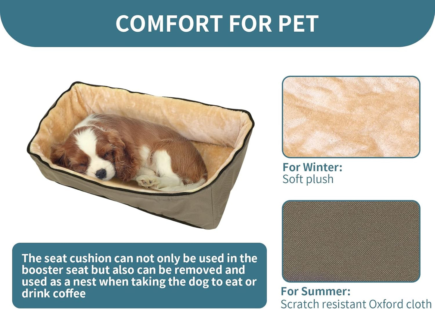 Petsfit Dog Booster Seat for 2 Small Dogs or Medium Dog up to 55 lbs, Large Dog Car Seat with 2 Big Pockets for Cars, Trucks and SUVs (Large, Brown)