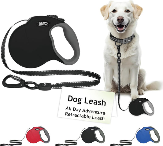 DOCO All Day Adventure Retractable Dog Leash with Stop-and-Lock Control, Reflective Tape, Anti-Slip Grip, Tangle-Free 360° Swivel Snap for Small, Medium, Large Dogs (Black/Small)