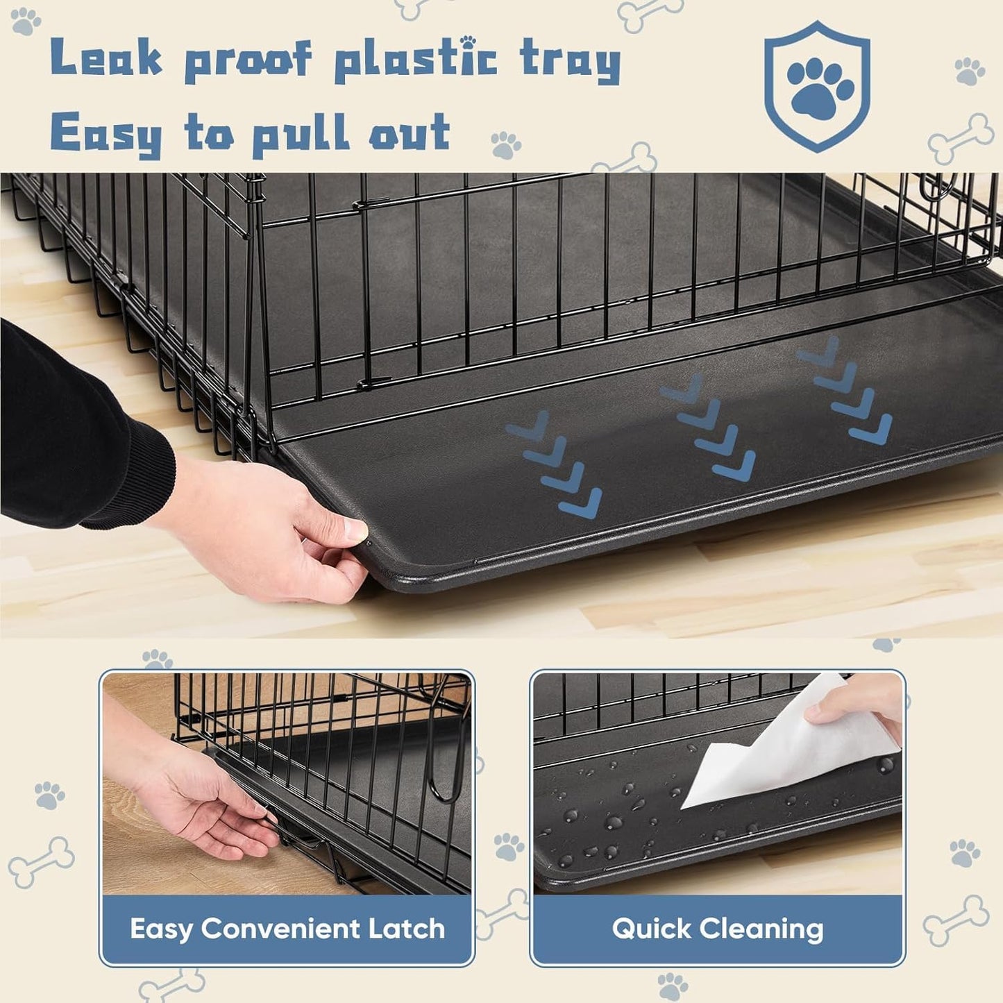 DUMOS Dog Crate, 24 Inch Small Single Door Dog Cage with Divider Panel and Plastic Leak-Proof Pan Tray, Folding Metal Wire Pet Kennel for Indoor, Outdoor, Travel