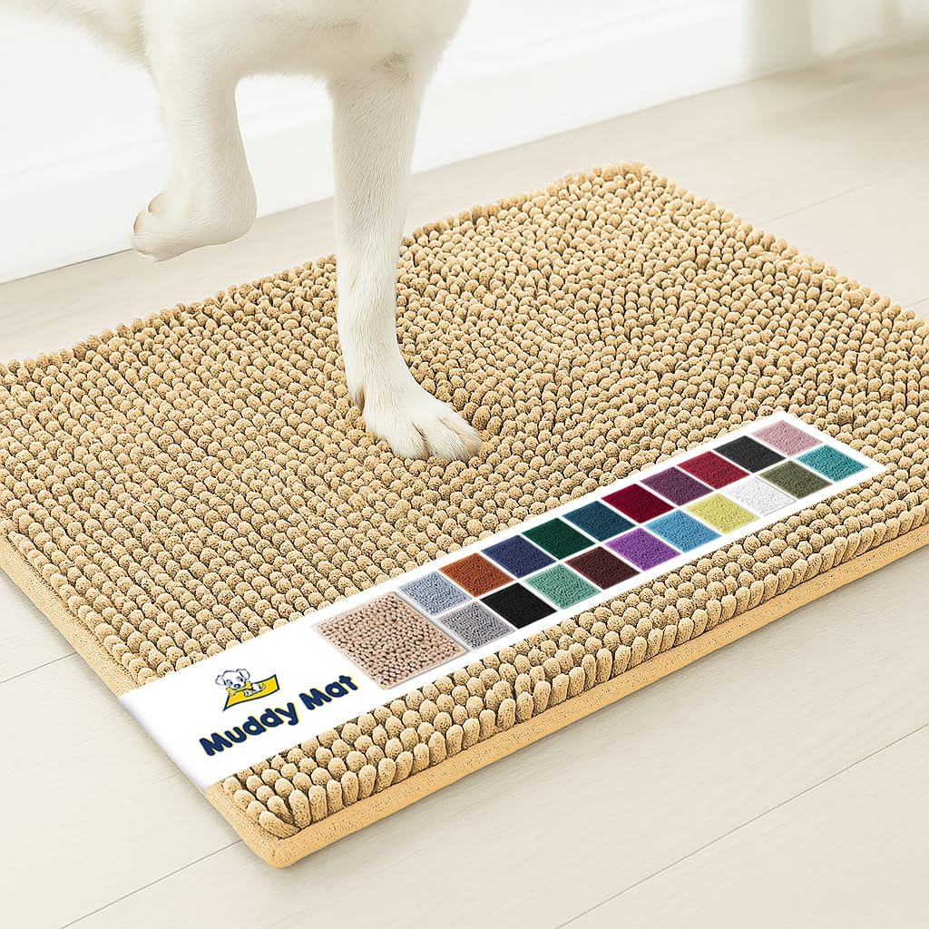 Muddy Mat® Shown on TV – Super Absorbent Door Mat Indoor, Microfiber Quick Dry Chenille Entryway Rug, Non-Slip Front Door Mat, Indoor Mats for Entryway, Machine Washable Pet Rug, Beige 24"x36"