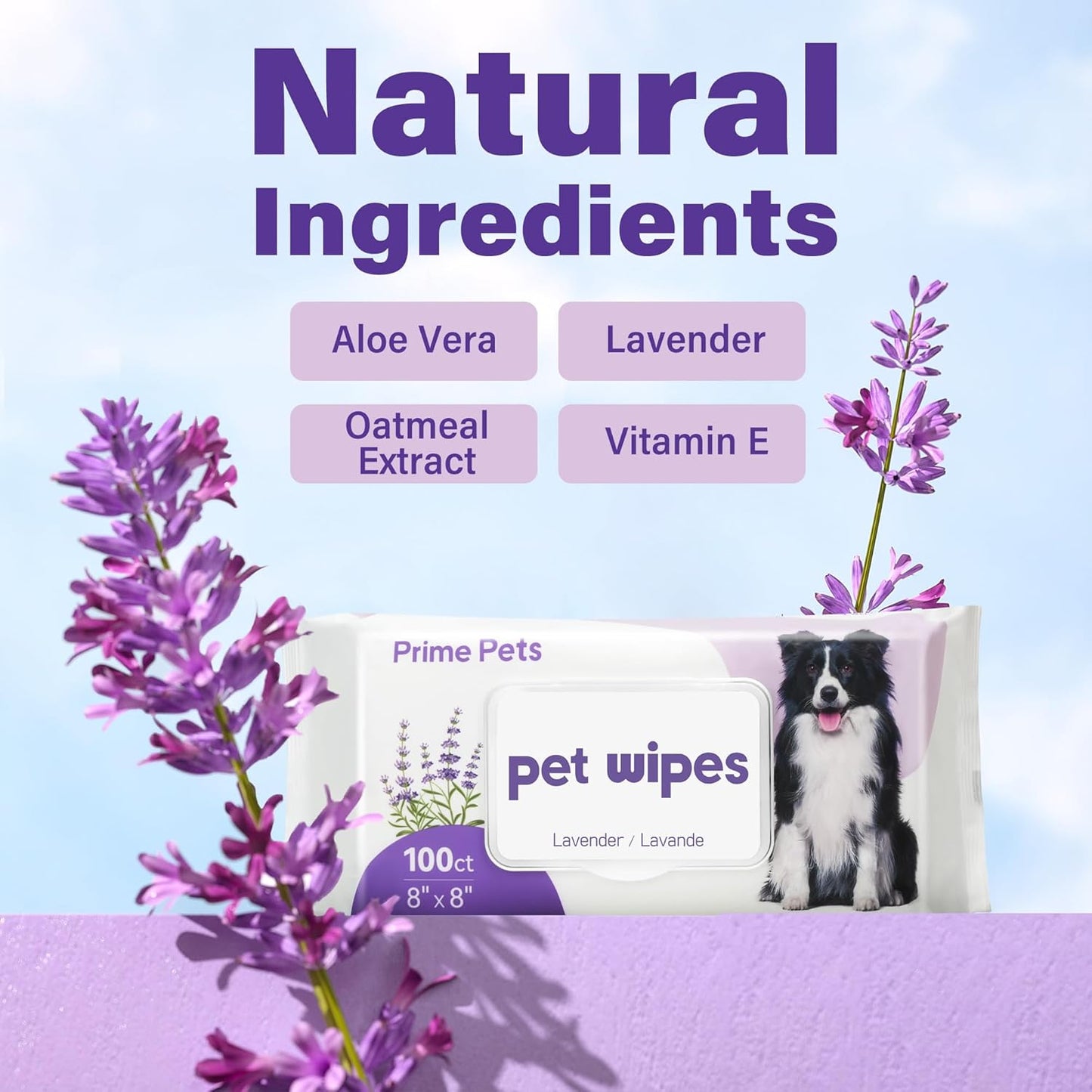 PrimePets Dog Wipes for Paws and Butt, 100 Count, 8" x 8" Hypoallergenic Pet Wipes for Dogs Cats Cleaning Deodorizing, Lavender Scented, Thick Puppy Wipes for Ears, Eyes, Body and Teeth