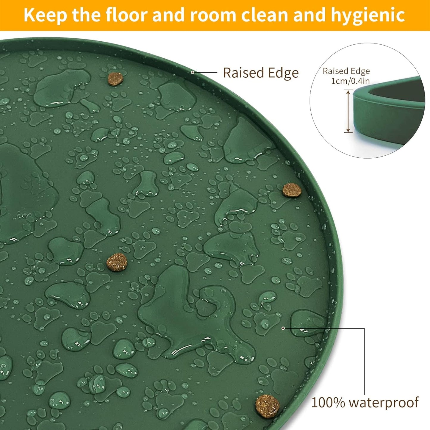 KPWACD Pet Placemat for Dog and Cat, Anti-Slip Waterproof Dogs Feeding Bowl Mat Prevent Food and Water Overflow, Silicone Puppy Dish Mats Suitable for Small Medium Big Pets, Hunter Green, 19" * 12"