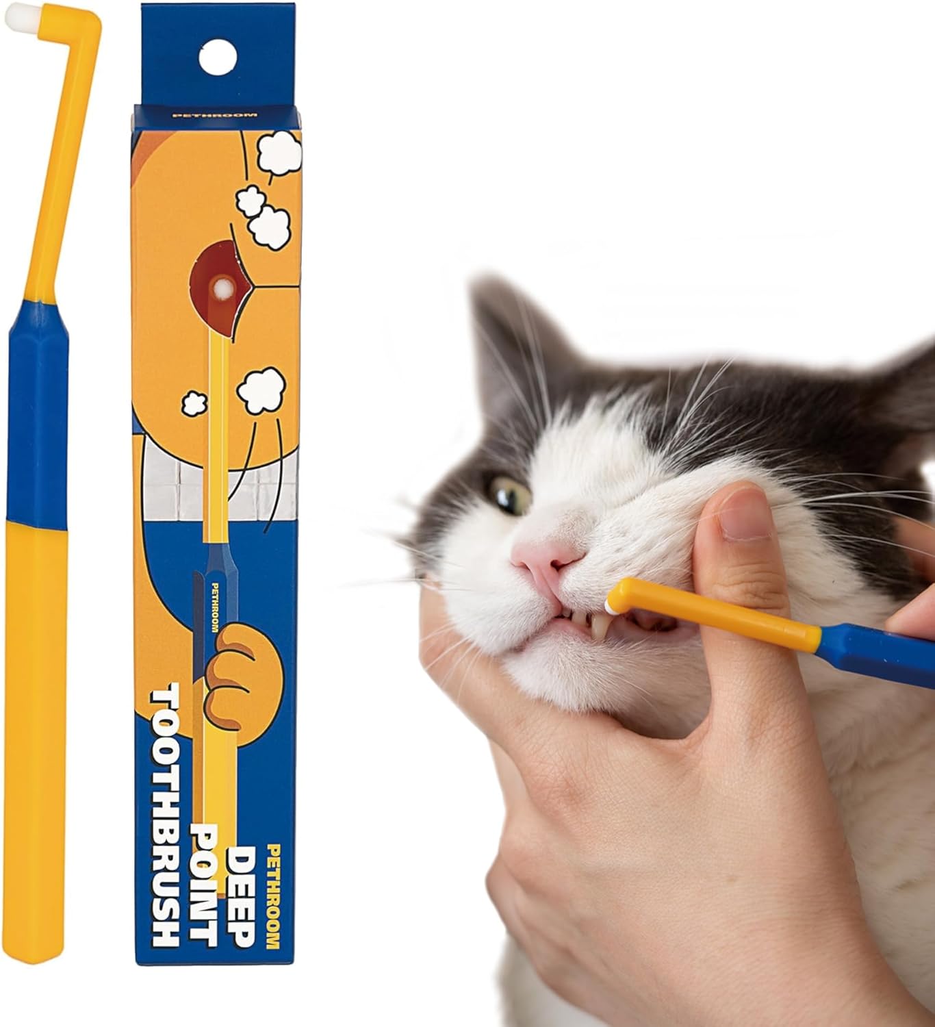 PETHROOM] Pet Toothbrush for Cats and Dogs | Round Shaped Head with Ultra Soft Bristle for Deep Cleaning Dental Care, Kitten and Small Dogs, Tartar Plaque Removal (Deep Point)