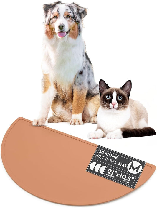 Waterproof Silicone Pet Food Mat - Non-Slip, Spill-Proof Feeding Mats for Floors, Raised Edge Design, Easy-to-Clean Mat for Dog & Cat Bowls, 21" Across x 10.5" Deep, Medium-Terracotta