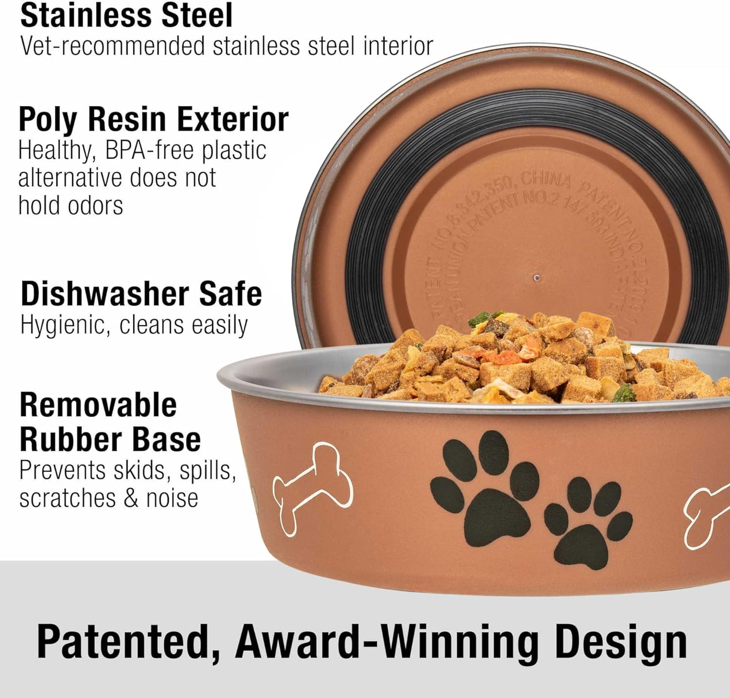 Loving Pets Bella Dog Bowls- Stainless Steel Dog & Cat Bowls - Spill Proof Dog Food Bowl, Cat Bowl, Puppy Essentials & Pet Supplies Great for Home & Travel (Large 35-65 lbs, Copper)