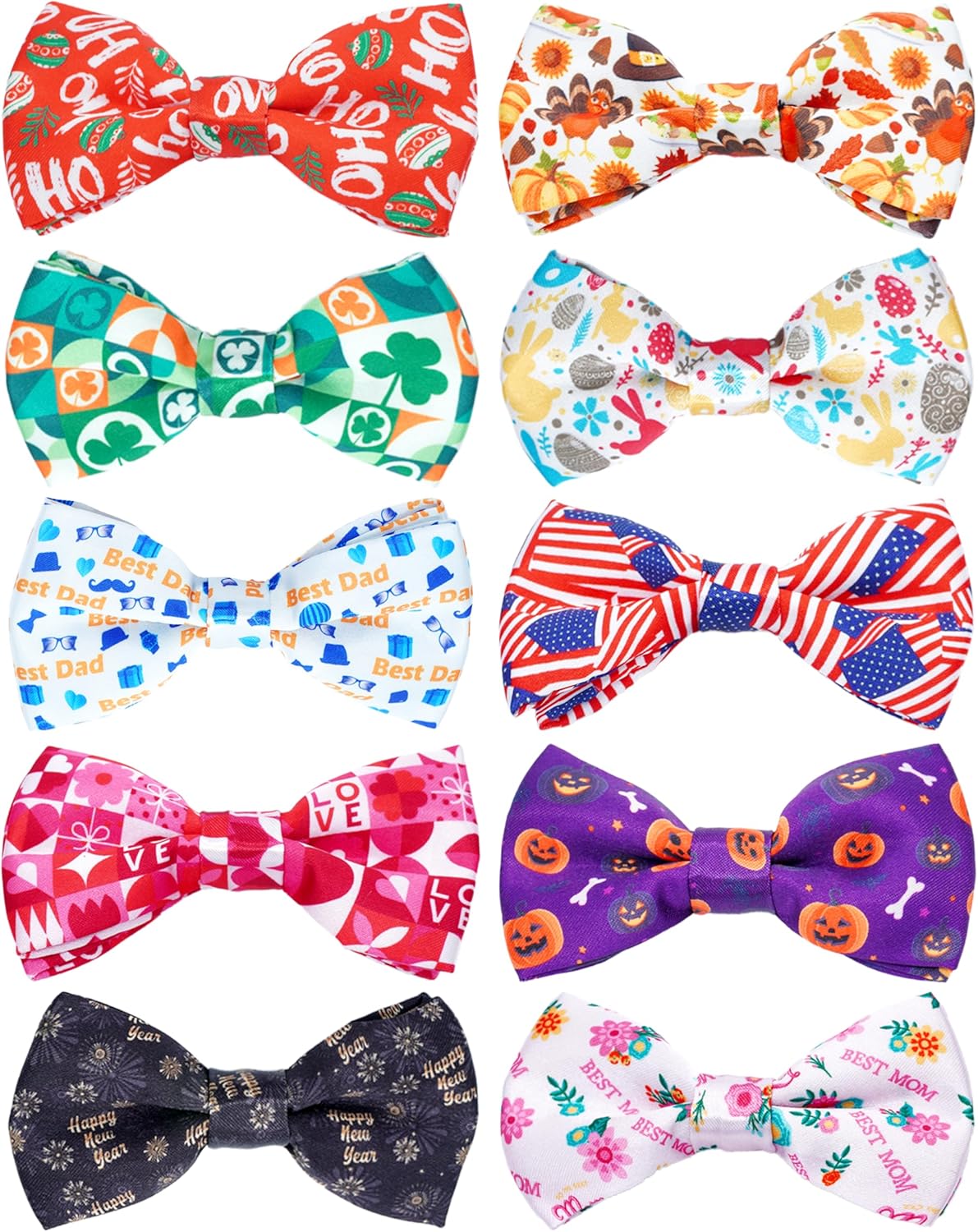 PET SHOW 10 Pack Holiday Small Dog Bow Ties Sliding Collar Attachments Puppy Cats Festival Patterns Bowties for Medium Dogs Classy Bowknots Party Wedding Pet Grooming Accessories(Small)