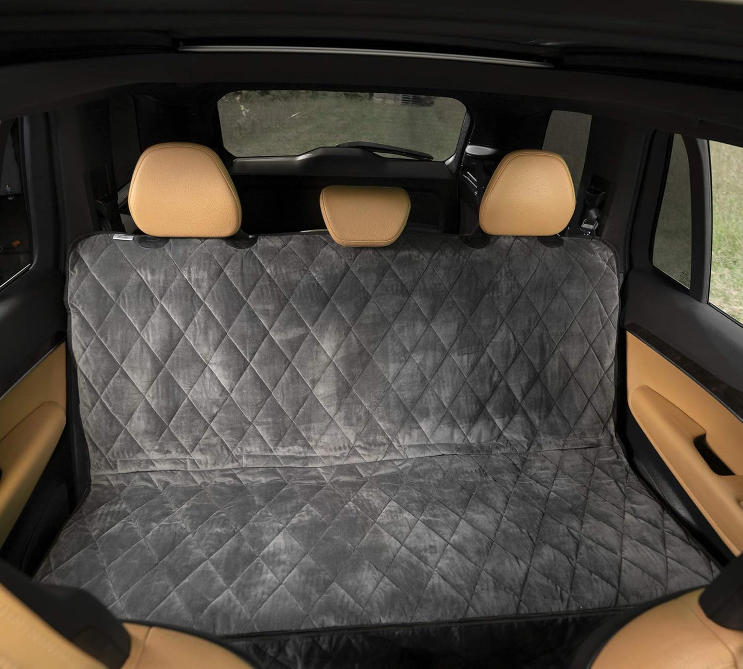 Plush Paws Products Velvet Rear Car Seat Protector w/o Hammock | Washable & Waterproof Back Seat Dog Cover for Car, Truck, & SUV | Nonslip, Tear Resistant Pet Seat Cover | X-Large London Grey