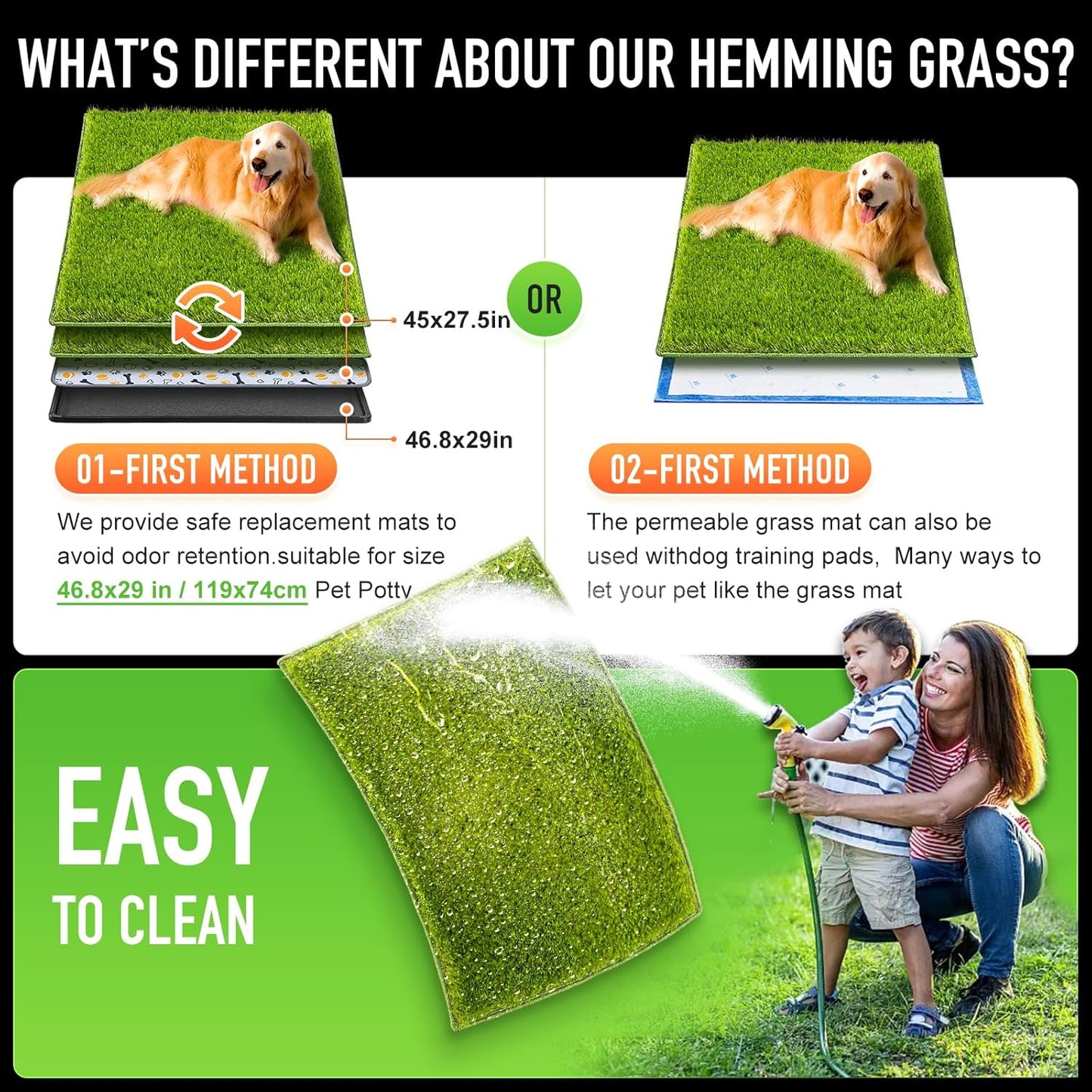 Hompet Artificial Grass for Dogs, 45"x27.5", Professional Dog Grass Mat, Easy to Clean with Drainage Holes, Potty Training Pad and Replacement Fake Grass Turf, Outdoor Rug Patio Lawn Decoration