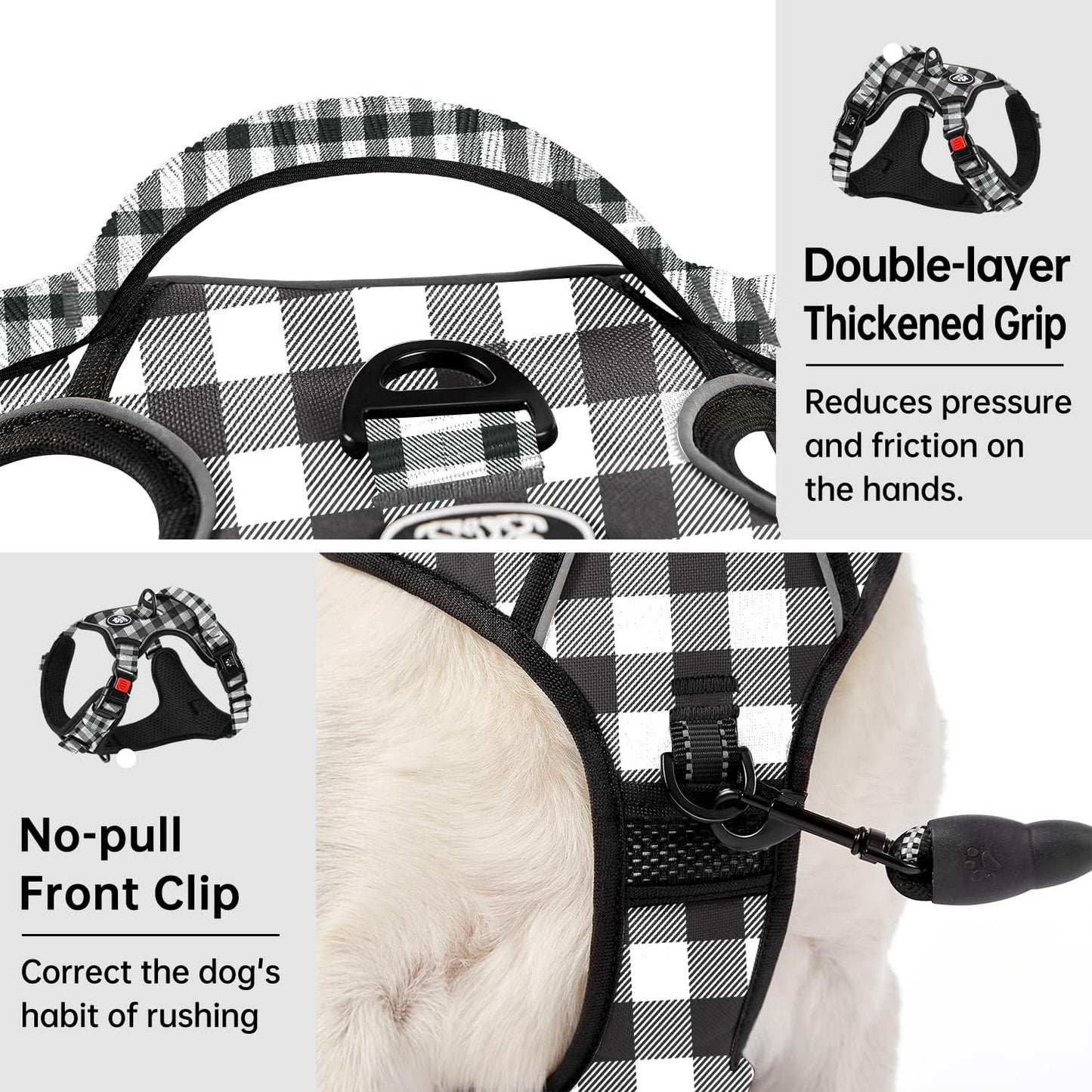 IVY&LANE No Pull Dog Harness with Leash Set, Reflective No Choke Pet Vest,Adjustable Oxford Dog Vest Harness with Easy Control Handle for Small Dogs (Checkered Black,S)