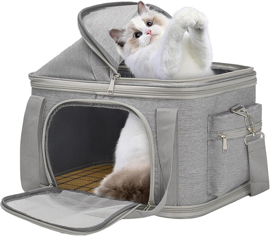 2-in-1 Stylish Dog Purse Carrier Soft-Sided Carriers Travel Tote Bag for Small Dogs Cats, Fashion Foldable Pet Bag for Puppies Small Animals with Pockets (Grey, 16.2" x 11.4" x 13")