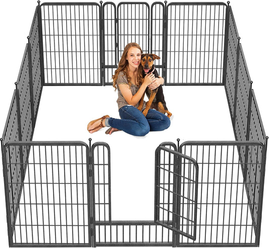 Dog Playpen 32 inch 10 Panels Indoor Dog Pen for Medium/Small Dogs Heavy Duty Metal Dog Fence Outdoor for Yard, Puppy Playpen with Door Portable Pet Fence for RV Camping Yard