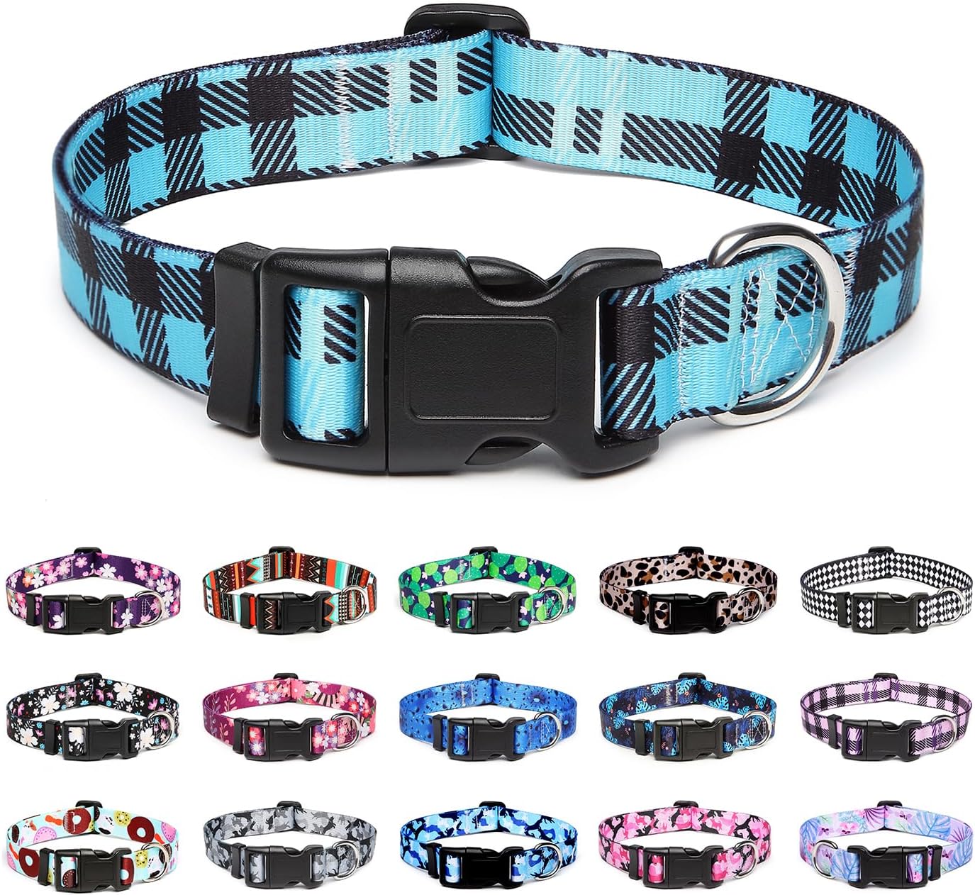 Mercano Adjustable Dog Collar - Special Design Patterns, Soft Nylon Comfortable Durable Pet Collar for Small Medium Large Dogs (XS, Blue Plaid)