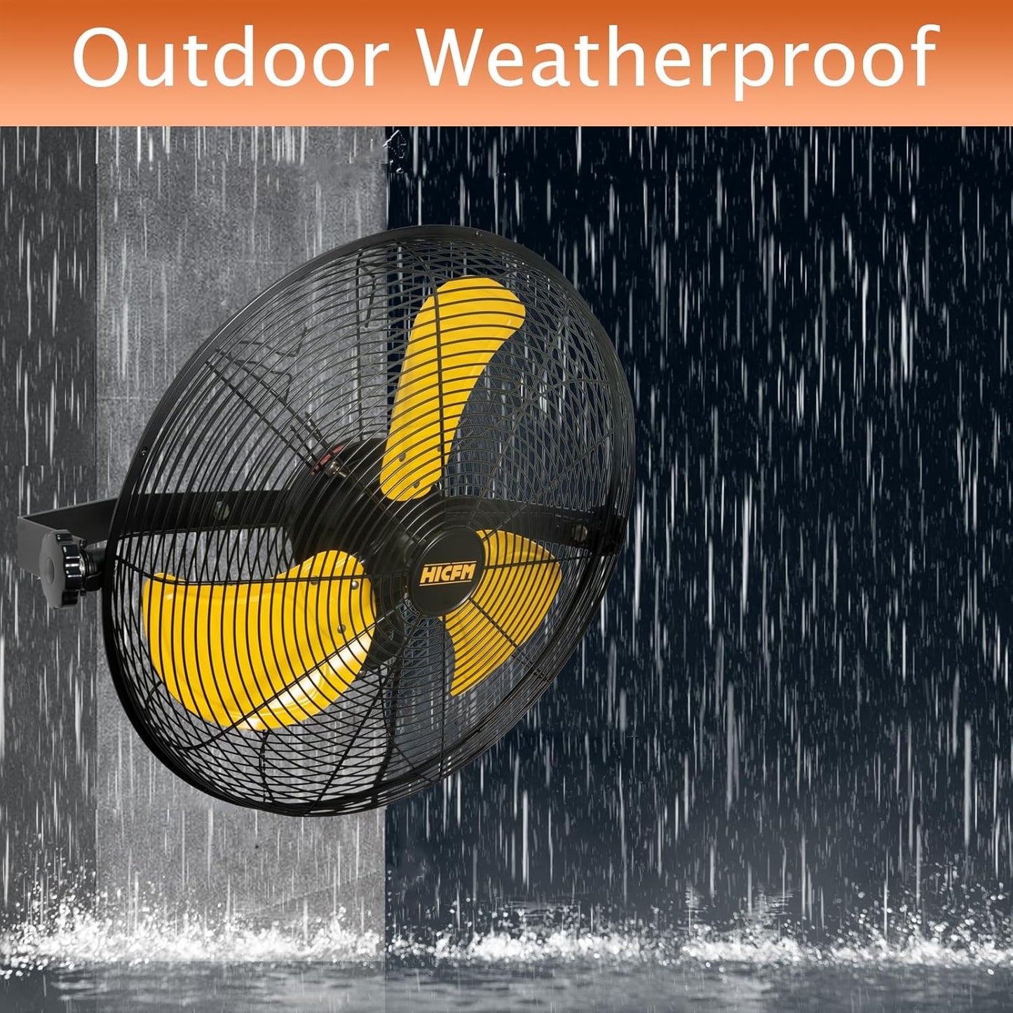 HiCFM 18 inch Outdoor Wall Mount Fan, 4300 CFM High Velocity 3-Speed Weatherproof Wall-Mounted Fans with IP44 Motor and Manual GFCI Plug for Patios, Greenhouse, and Gazebo - UL Listed
